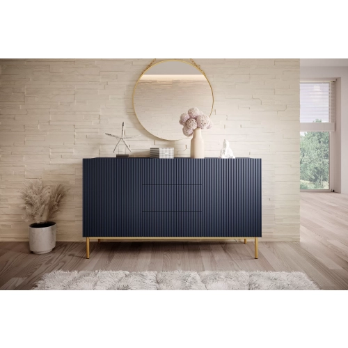 Komoda Nicole 150 cm z szufladami i półkami - granat / złote nóżki - Limitowana oferta